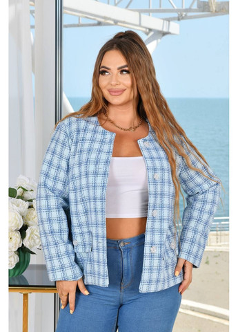 Синий женский женский пиджак в клетку на подкладке No Brand в клеточку - всесезон