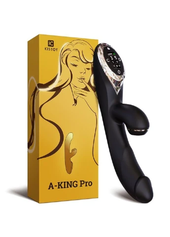 Вакуумний вібратор-кролик з підігрівом KISTOY A-King Pro Black, з LED-екраном KissToy (397537959)