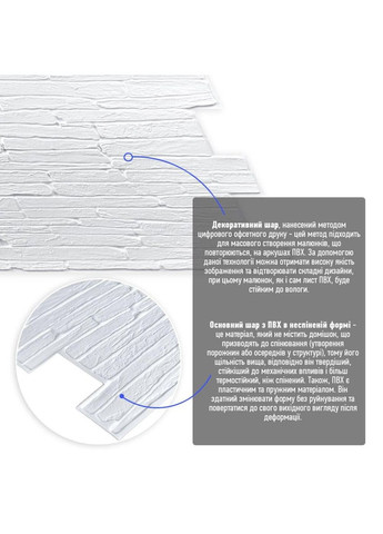 Декоративная ПВХ панель Белый рваный камень 96х48см Sticker Wall (301907228)