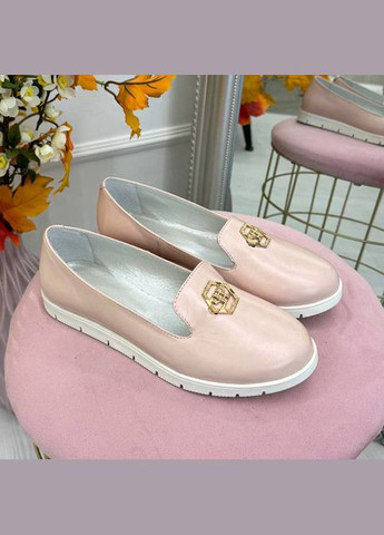 No Brand Жіночі шкіряні туфлі-мокасини на потовщеній білій підошві, колір пудра. 36 розмір білий з, — літо (303931658)