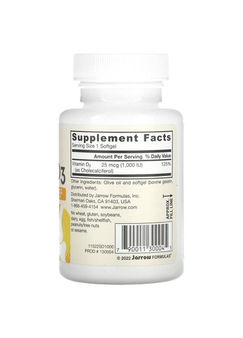 Витамин Д3 (холекальциферол) Vitamin D3 1000 МЕ 200 капс Jarrow Formulas (357342913)
