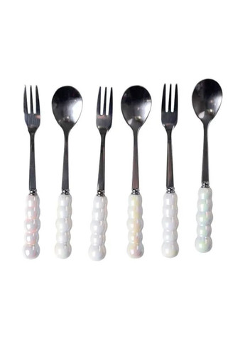 Набор вилок и ложек десертных на 3 персоны с подставкой из фарфора 7 предметов Перламутровый HP-20-62 Yiwu (364988487)