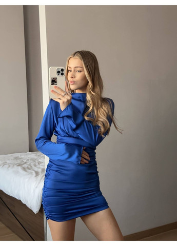 Синее повседневный, вечернее, кэжуал женское платье силуэтная No Brand однотонное