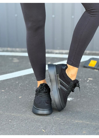 Кроссовки женские чёрные тёплые на меху натуральная замша зимние на высокой подошве искусственный мех No Brand чёрные зима (366666076)