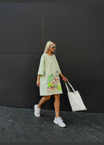 Фісташкова спортивна, повсякденний, кежуал жіноча сукня-футболка сукня-футболка No Brand з малюнком