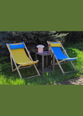 Раскладное деревянное кресло шезлонг с тканью, для дачи, пляжа. Кресла садовые террасные. Сине-желтый No Brand (316257274)