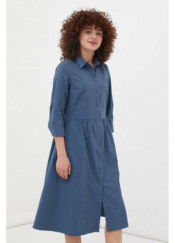 Синее повседневный, кэжуал платье-рубашка fsc110218-105 рубашка, а-силуэт Finn Flare однотонное