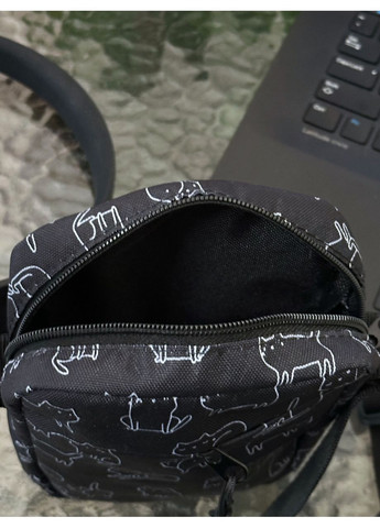 Сумка через плече для дівчини з котиками текстильна маленька чорна No Brand (350613232)