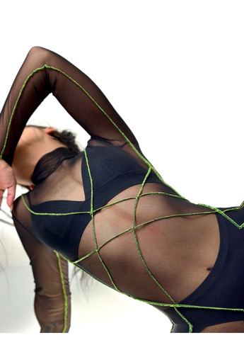 Комбинезот из сетки с неоновыми швами для танцев, хилса, экзота, стрип пластики черный Peach Power Комбінезон комбинезон-брюки абстрактный чёрный