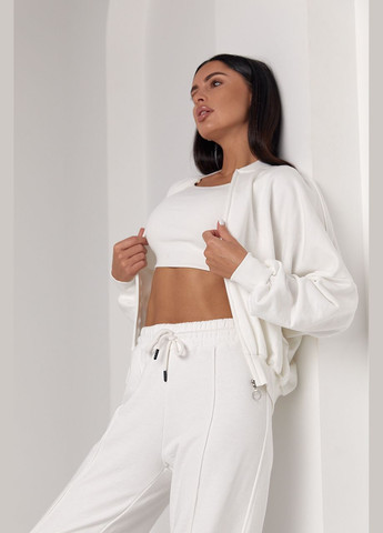 Спортивный костюм с прямыми брюками и кофтой на молнии - бежевый цвет, M (sku_561) No Brand (315390897)