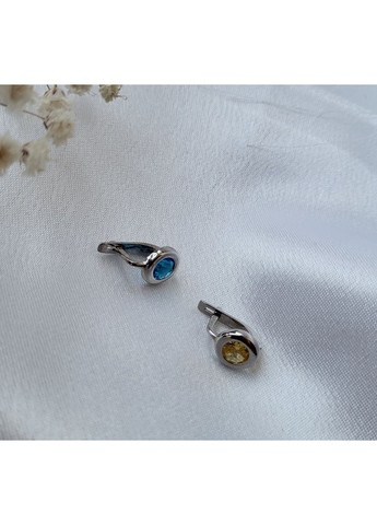 Серебряные серьги Кнопка с желтыми и синими камнями серебро 925 пробы Родированное 58330р 2.00г No Brand (306742711)