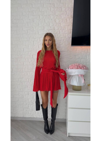 Червона святковий, повсякденний жіноча сукня з сатину гофре кльош Avanti однотонна