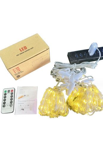 Гирлянда светодиодная штора Роса с крючком USB пульт ДУ 100 LED 14058 3х1 м желтая No Brand (361399335)