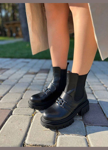 Жіночі черевики челсі з натуральної шкіри чорні (1172) No Brand (313293430)