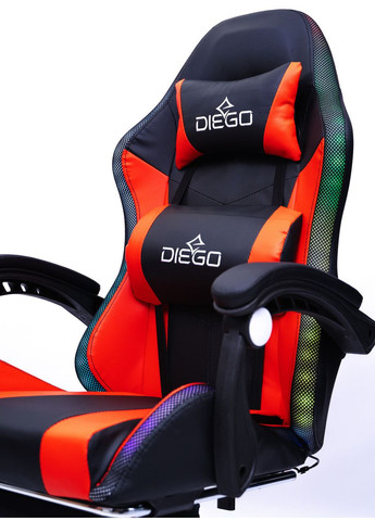 Крісло геймерське з підставкою для ніг і підсвіткою + масаж чорно-червоне Diego (340311542)