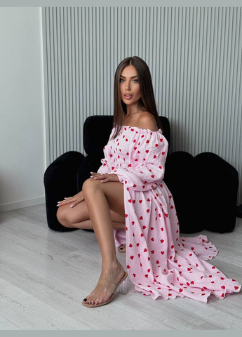 Рожева ніжна муслінова сукня з розрізом No Brand сердечка