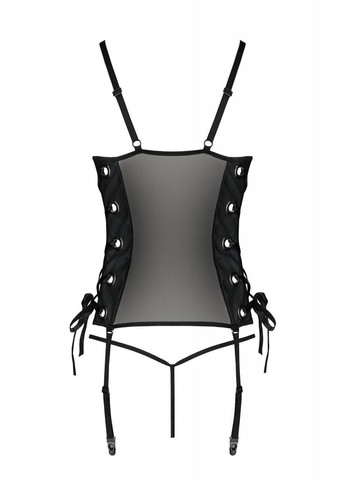 Сітчастий корсет з екошкіри, з люверсами та знімними пажами Malwia Corset black 6XL/7XL — Passion (303903114)