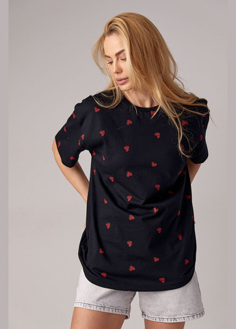 Жіноча футболка прикрашена серцями Liton - (296988260)