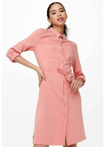 Розовое платье рубашка платье меди кэжуал Only