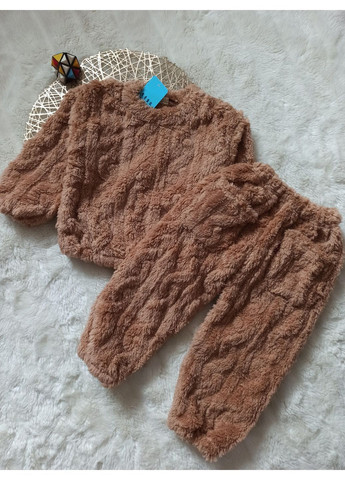 Коричнева зимня піжама тепла махрова дитяча світшот + брюки No Brand