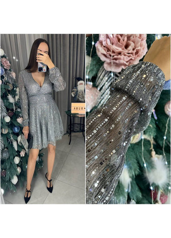 Сріблястий святковий, вечірня, кежуал жіноча сукня святкова а-силует Style Point однотонна