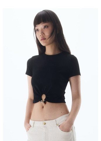 Жіноча трикотажна футболка-топ Н&М (58216) XS Чорна H&M - (323765722)