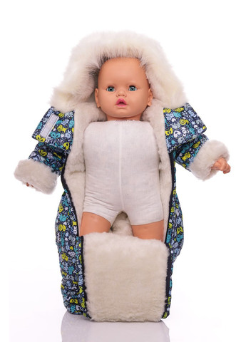 Человечек на меху для мальчика с принтом Животных синий 74 см (27579) BABYKROHA (297200000)