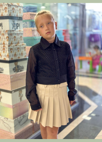 Y21042 Елегантна чорна блузка (сорочка) для дівчинки з напівпрозорими рукавами Y-Clu (322317394)