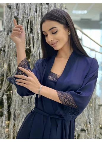Шовковий халат M-201 Navi Blue Martelle Lingerie (374342267)