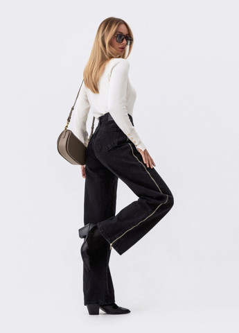 тёмно-серые брюки-клёш с молнией по внешнему шву Dressa - (278783463)