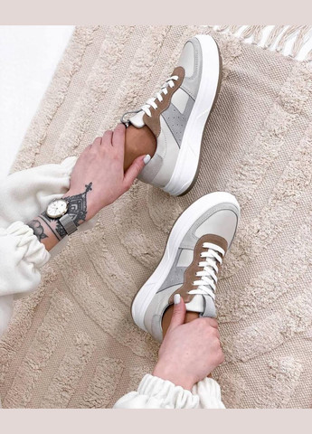 Бежеві жіночі кросівки кеди з натуральної шкіри (1036) No Brand