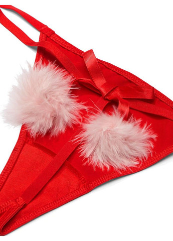 Трусики-стринги женские Satin Pom Pom V-String Panty красные Victoria's Secret (360647390)