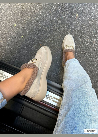 Осенние лоферы тедди No Brand с пряжкой из натуральной замши