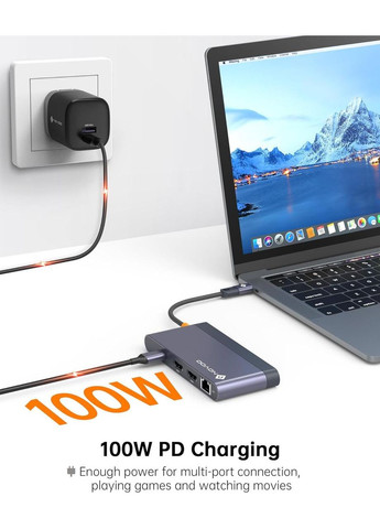 Док-станція Хаб USB-C RM8F Pro 8в1 з HDMI 4K Ethernet 1 Гбіт/с 100 Вт USB 3.0 кардрідером SD TF NOVOO (364462125)