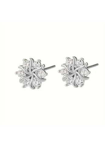 Серьги-гвоздики серебристые снежинка с белыми фианитами 1.5 см OrnatusDivinus457 Liresmina Jewelry (367831397)