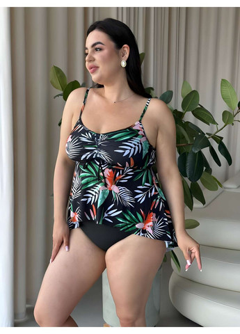 Чорний літній жіночий літній роздільний різнокольоровий купальник танкіні No Brand