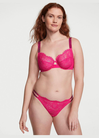 Жіночі трусики Double Lace Thong Shine Strap рожеві Victoria's Secret (290147835)