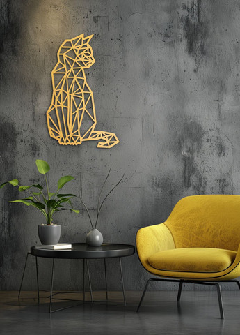 Декоративное панно на стену, Деревянный декор для комнаты "Геометрический кот", интерьерная картина 70х45 см Woodyard (292111824)