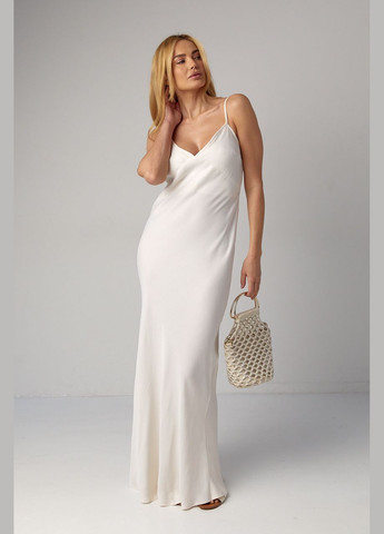 Демисезонный женский атласное платье макси в бельевом стиле - молочный Lurex