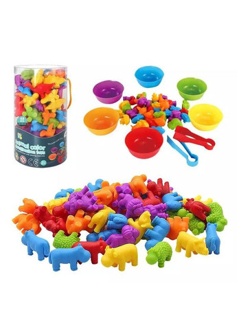 Развивающая игра Сортер Монтессори по цвету FD2188 с пинцетами и тарелочками Животные Fun Game (327797411)