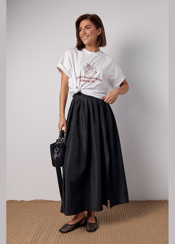 Черная пышная юбка с разрезом и широким поясом Lurex