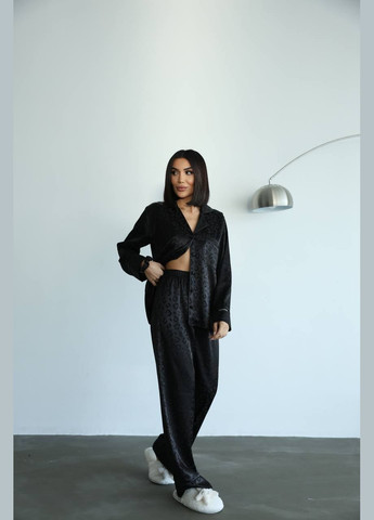 Черная всесезон пижама женская рубашка + брюки No Brand