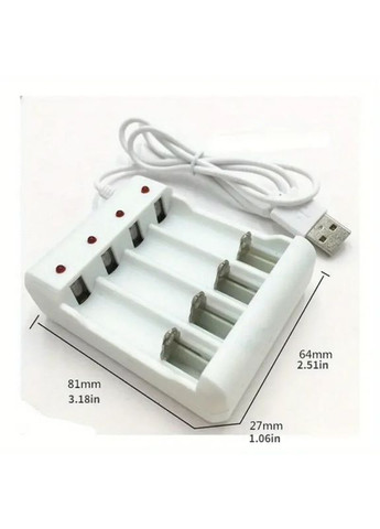 Інтелектуальний зарядний пристрій від USB на 4 акумулятори АА или ААА зарядка білий No Brand (363329726)