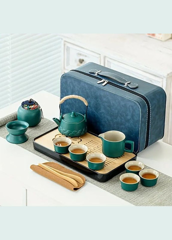 Набор для чайной церемонии на 6 персон керамический чайный сервиз 14 предметов в кейсе Бирюзовый No Brand (329729367)