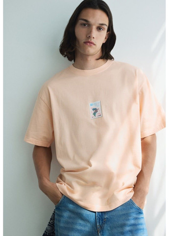 Рожева чоловіча футболка з принтом loose fit н&м (58394) s рожева H&M