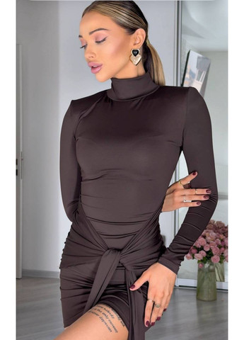 Коричневое повседневный, вечернее платье мини с акцентом на талии силуэтная Україна