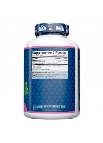 Натуральна добавка Ginkgo Biloba 60 mg, 120 таблеток Haya Labs (348356901)