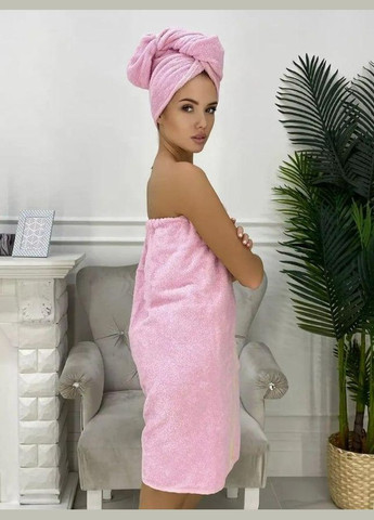 Махровый Турецкий банный набор с чалмой для бани и сауны Розовый (П4К-К0406-01) No Brand (323161076)