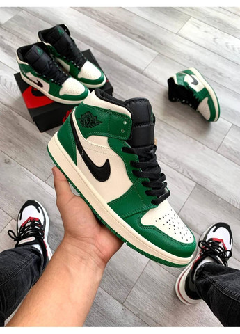 КРОССОВКИ ЖЕНСКИЕ NIKE AIR JORDAN 1 MID GREEN WHITE V2 НАЙК АИР ДЖОРДАН No Brand серые демисезоны (368857844)
