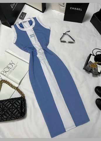 Синя повсякденний жіноча стильна сукня - майка з розрізом футляр Україна з написами